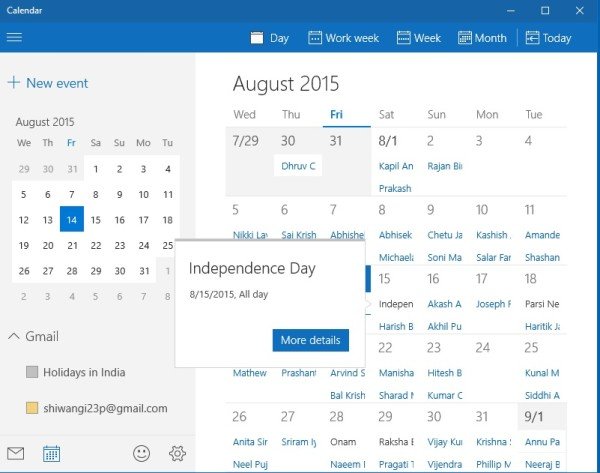 aplicación de calendario