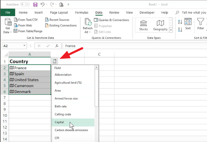 Tipo de datos geográficos en Excel