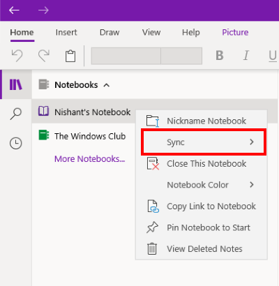 forzar sincronización OneNote para Windows 10