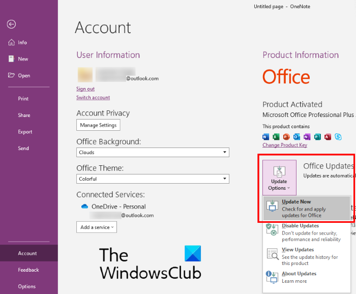 actualizar OneNote 2016