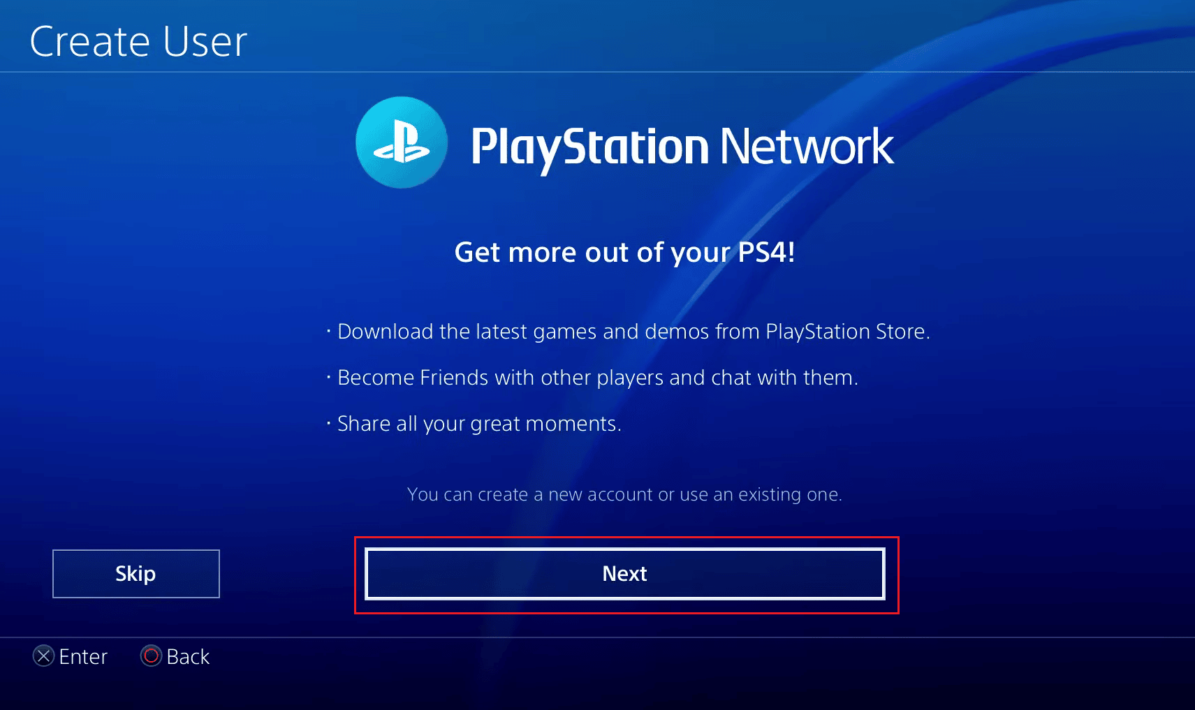 pulse Siguiente |  accede a tu cuenta de PSN en PS4 |  conectarse a psn ps5