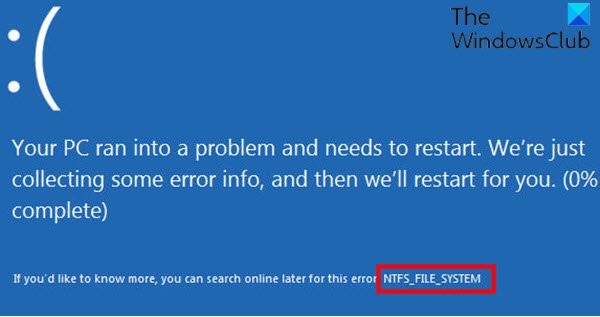 Sistema de archivos NTFS Error de pantalla azul