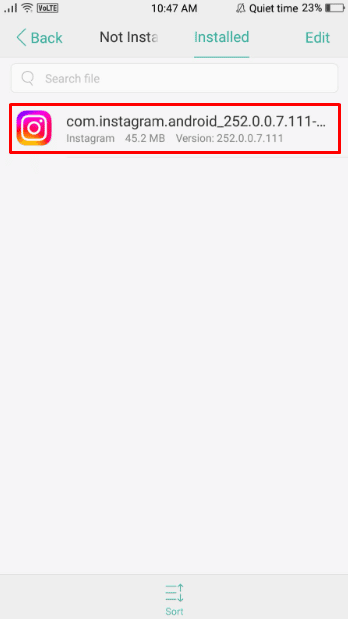 Toque los archivos descargados y seleccione los archivos APK de Instagram que descargó anteriormente. | cambiar la vista en Instagram