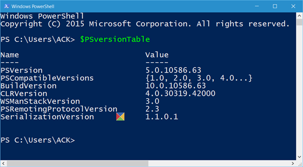 verifique la versión de powershell