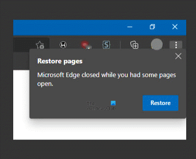 desactivar la notificación de restauración de página en Edge