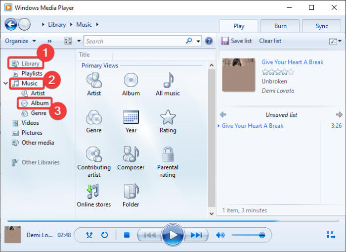 descargar y agregar títulos de canciones en Windows Media Player