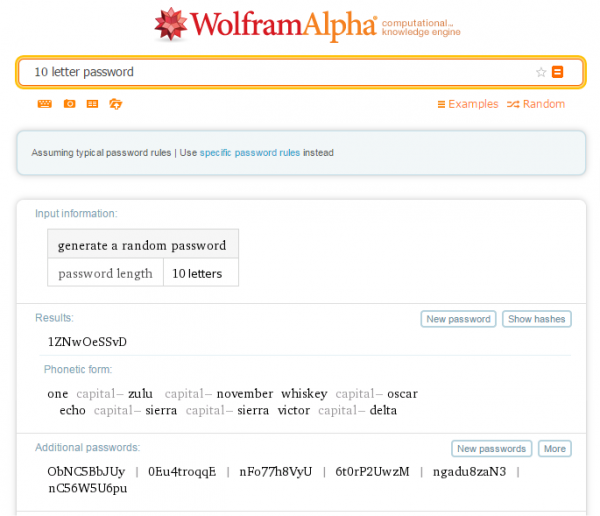 Genere la contraseña alfa de Wolfram