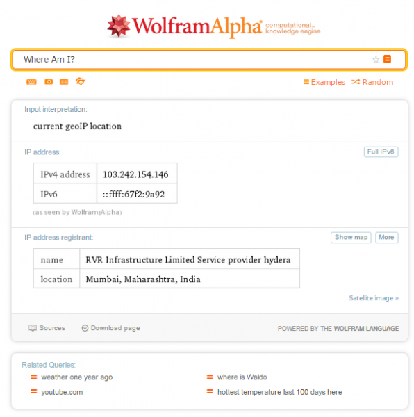 Dirección IP de Wolfram en versión alfa