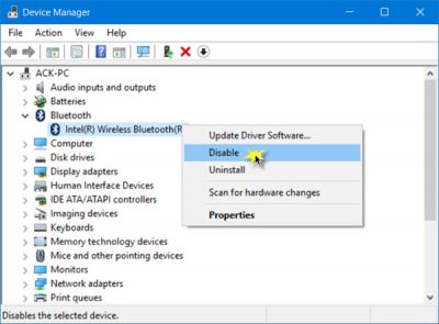 Desactivar Bluetooth en Windows 10