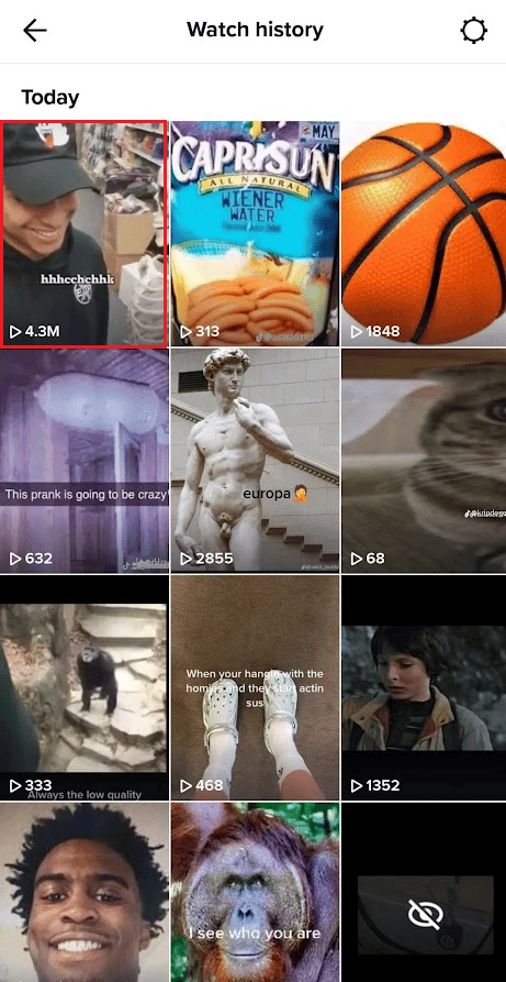 verás todos los videos que has visto.  Toque el video deseado que perdió en su feed para verlo nuevamente