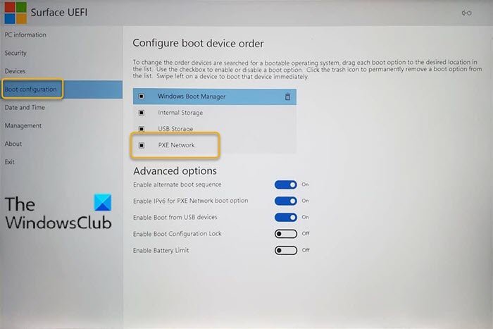 El intento de arranque de Surface Laptop PXE falló