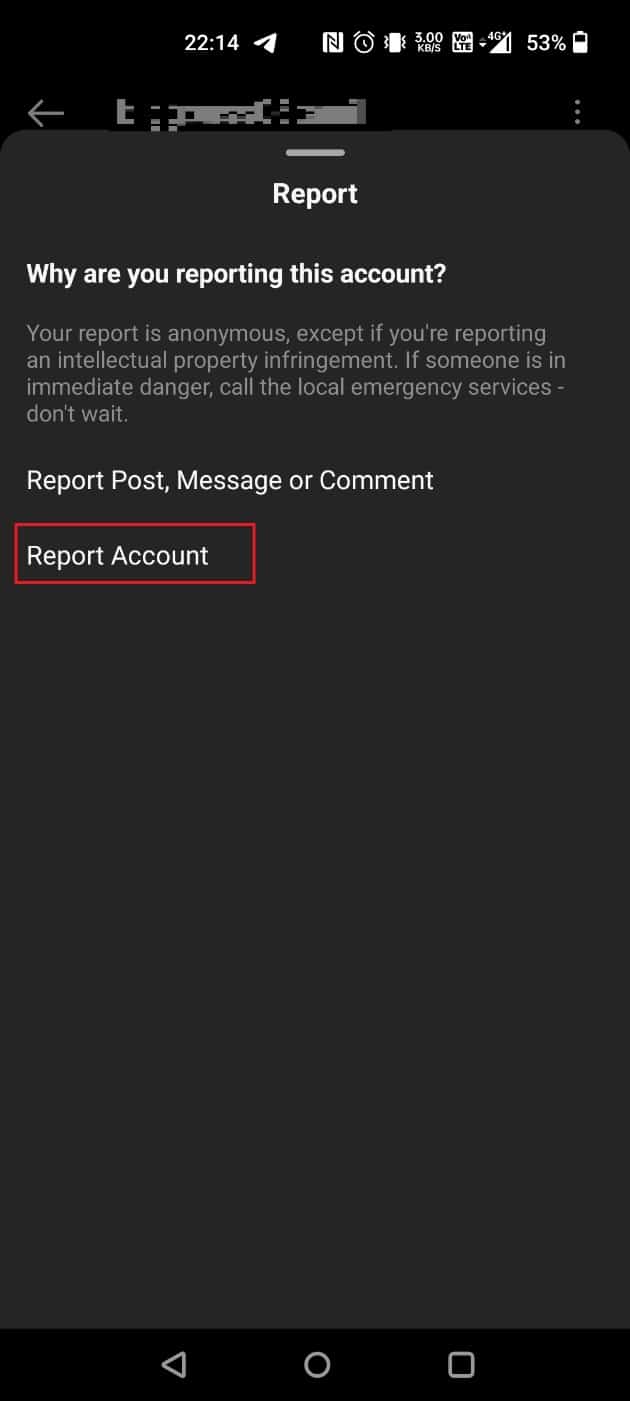 Toque Reportar cuenta |  Cómo denunciar bots en Instagram