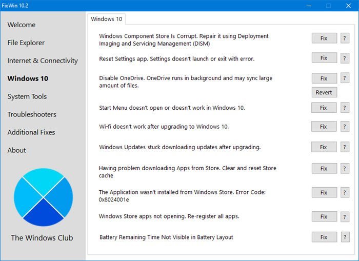 FixWin 10 para Windows 10
