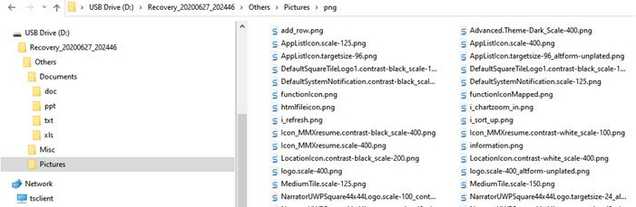 Resultado de la recuperación de archivos de Windows