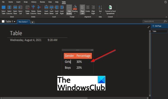 Cómo ocultar los bordes de la tabla en OneNote