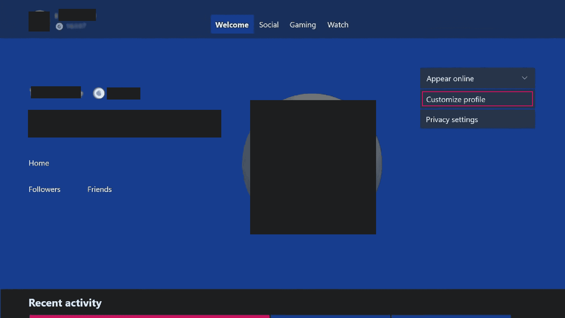 seleccione Personalizar perfil |  Cómo cargar una imagen de jugador personalizada de Xbox