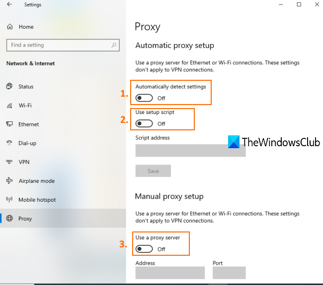deshabilite la configuración de proxy automática y la configuración de proxy manual para Chrome