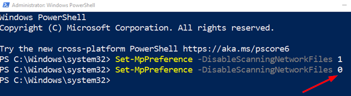 PowerShell Deshabilitar el análisis de archivos de red