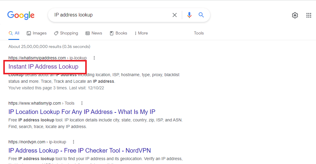 Abre la búsqueda de direcciones IP.  Cómo encontrar la dirección IP de alguien en Instagram