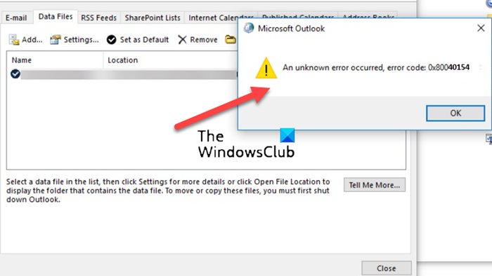 Arreglar el código de error de Outlook 0x80040154