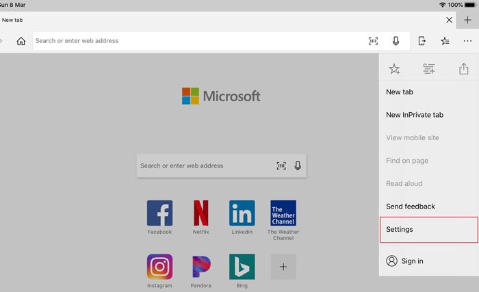 ¿Cómo escondo las noticias de la página Nueva pestaña en Edge para iPad?