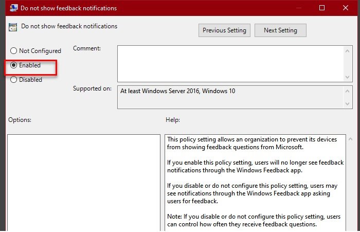habilitar o deshabilitar las notificaciones de comentarios en Windows 10