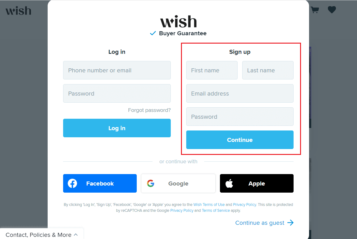 Ingrese los detalles y haga clic en Continuar en Registrarse