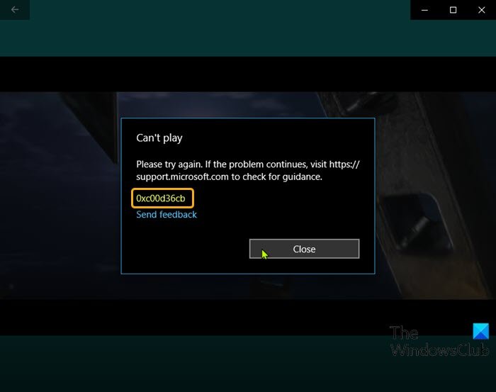 Error de aplicación de películas y TV 0xc00d36cb