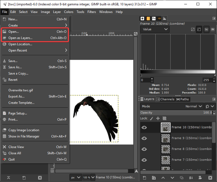 Edite marcos GIF animados con GIMP