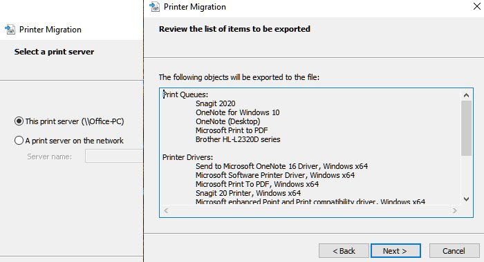 Utilidad de migración de impresoras (PrintBrmUi.exe)