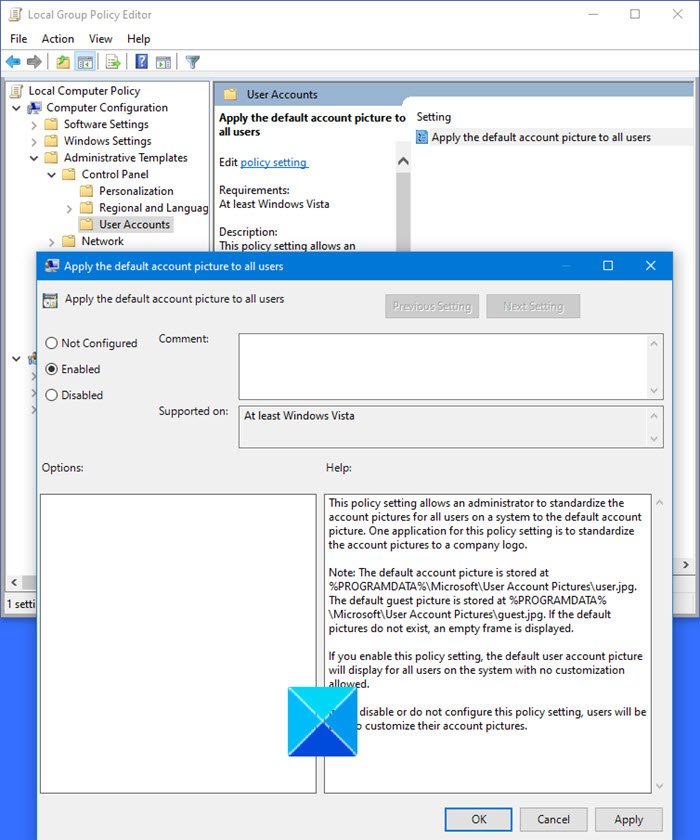 Imagen de inicio de sesión predeterminada para todos los usuarios