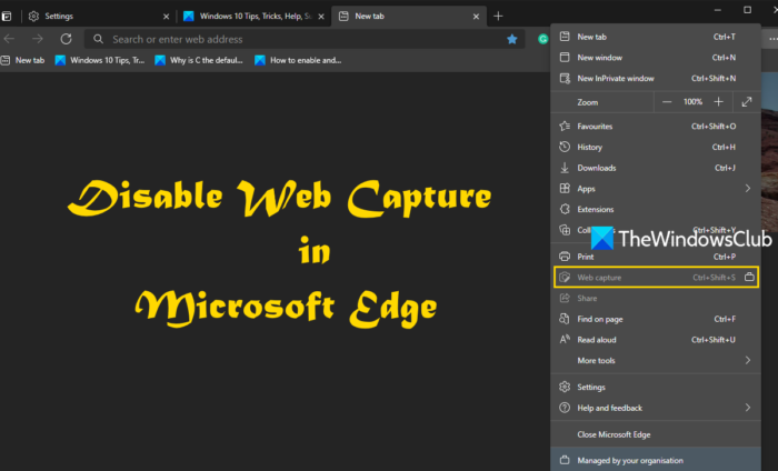 deshabilitar la captura web de Microsoft Edge