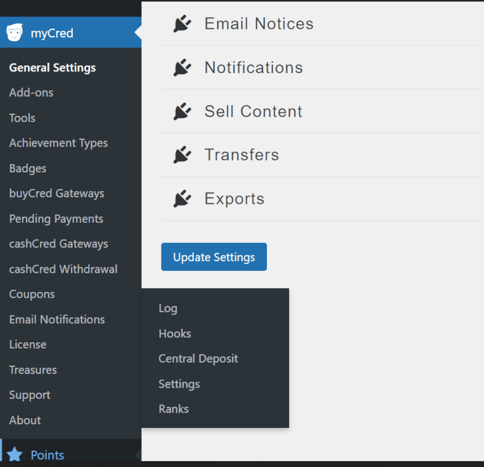 configuración de complementos