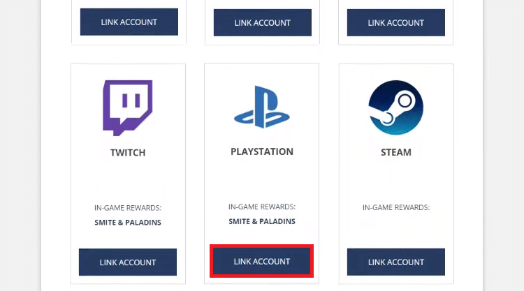 Ubique la pestaña PS4 de la lista y haga clic en VINCULAR CUENTA