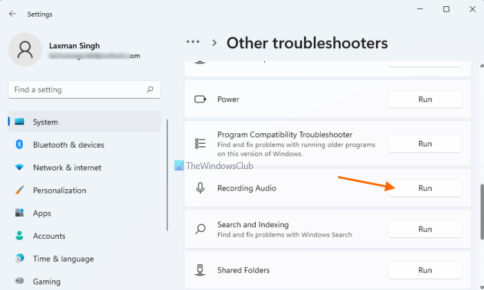 Solucionador de problemas de grabación de audio de Windows 11