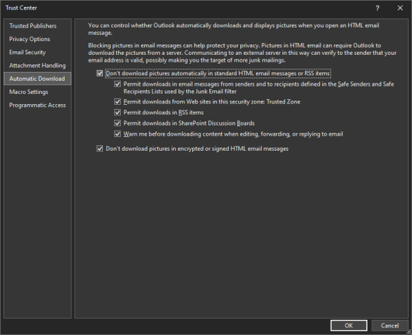 Descargar fotos automáticamente en Outlook