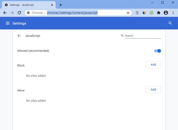 Deshabilitar JavaScript en Chrome