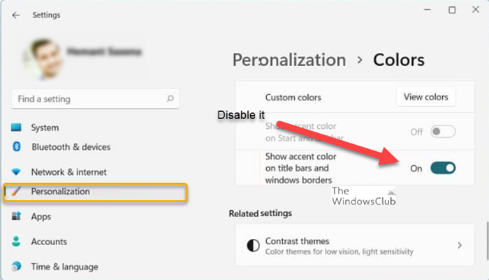 Desactivar la configuración de color de acento