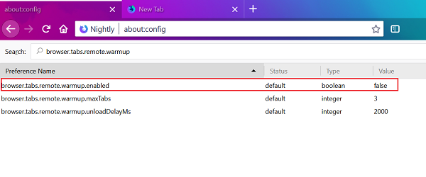Función de calentamiento de pestañas en Firefox