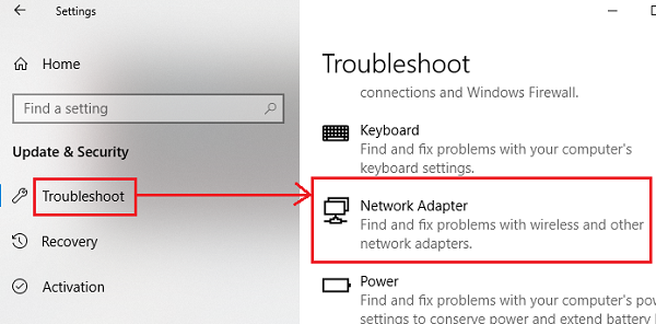 Solucionador de problemas del adaptador de red