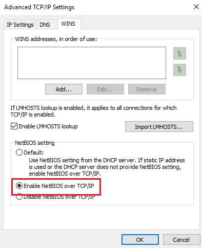 Habilitar NetBIOS sobre TCP/IP