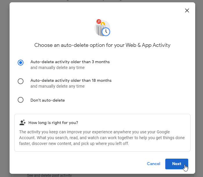 Eliminar automáticamente la aplicación, la ubicación y el historial de Internet y Google de YouTube