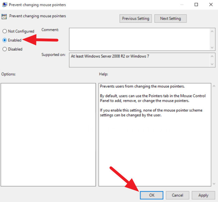 Active Evitar cambios en el puntero del mouse