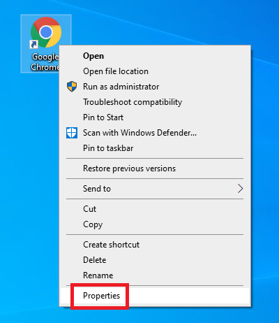 Propiedades de Google Chrome