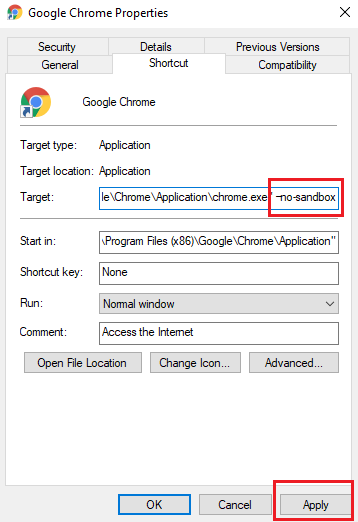 Agregar una bandera de No Sandbox