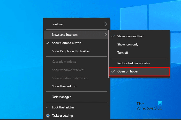 Habilite o deshabilite Abrir mensajes e intereses al pasar el mouse en Windows 10