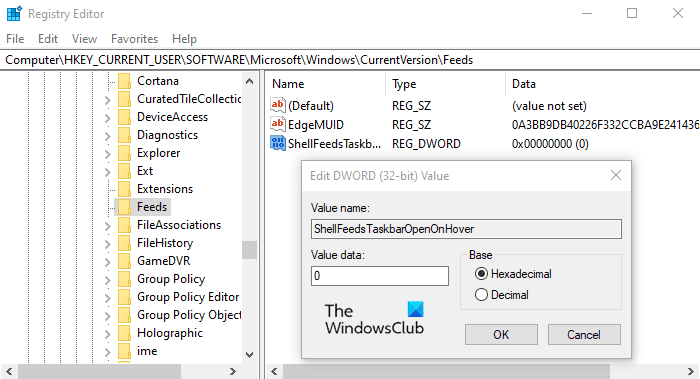 Habilite o deshabilite Abrir mensajes e intereses al pasar el mouse en Windows 10