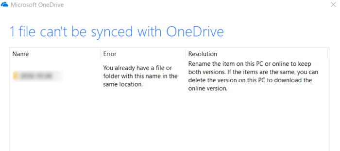 El archivo o carpeta ya existe en OneDrive