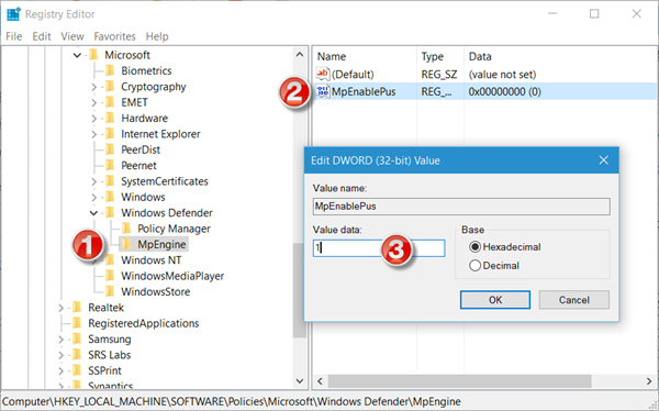 Habilite la protección contra programas potencialmente no deseados (PUP) en Windows Defender