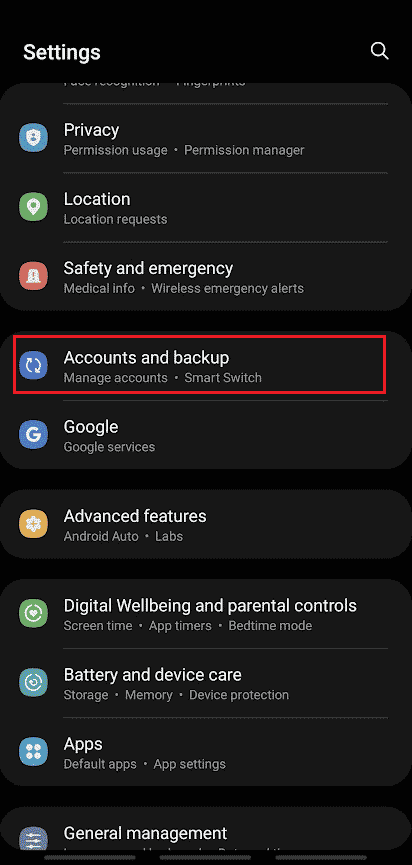 Toca Cuentas y copia de seguridad de la configuración de Samsung |  Cómo restablecer Samsung Galaxy S8 sin una cuenta de Google